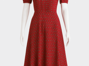 Red Floral Midi Dress – Elegant Classic Women’s Dress