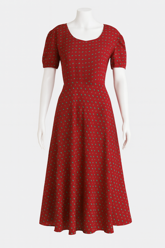 Red Floral Midi Dress – Elegant Classic Women’s Dress