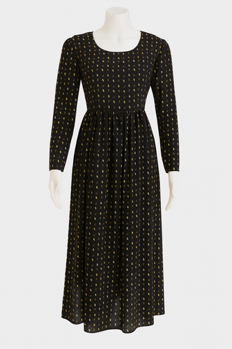Black Polka Dot Midi Dress – Elegant Classic Women’s Dress